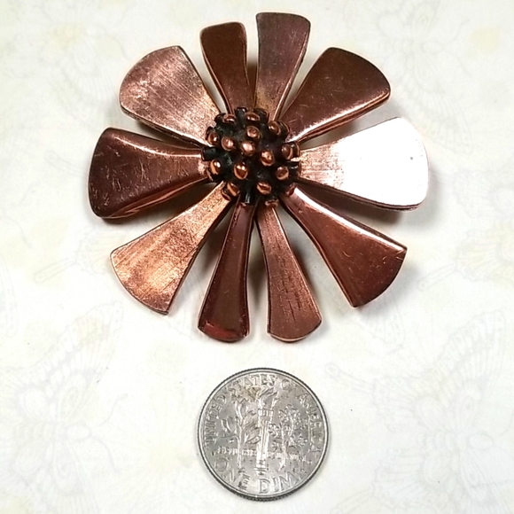 Vintage Matisse RENOIR Copper Flower Brooch - Picture 6 of 9